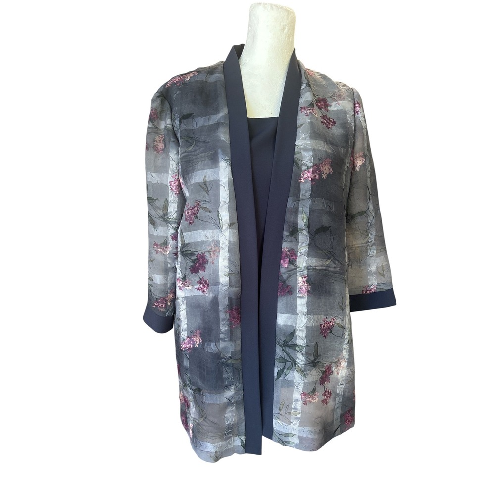 R&M Richards by Karen Kwong Petite Navy Floral Layered One Piece Blouse